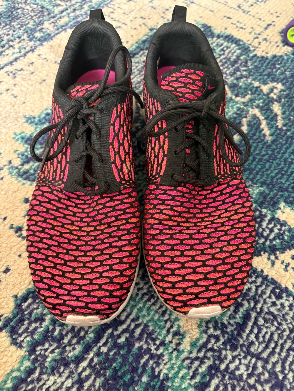 Mens Nike Flyknit Roshe Run Black/white-fireberry-orange Size 9.5